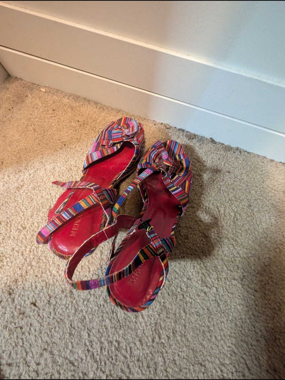 Colorful Striped Bow Slingback Heels - Red Insole